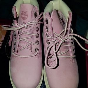 Size 10 little girls Timberland pink boots